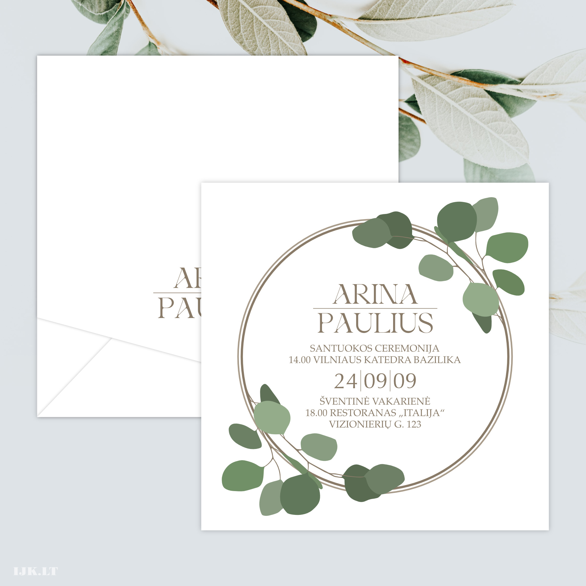 Eucalyptus. Wedding invitation illustration
